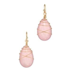 AVON HEARTLAND TEARDROP EARRINGS PINK Rose Quartz (GOLDTONE) ~ NEW SEALED!!!